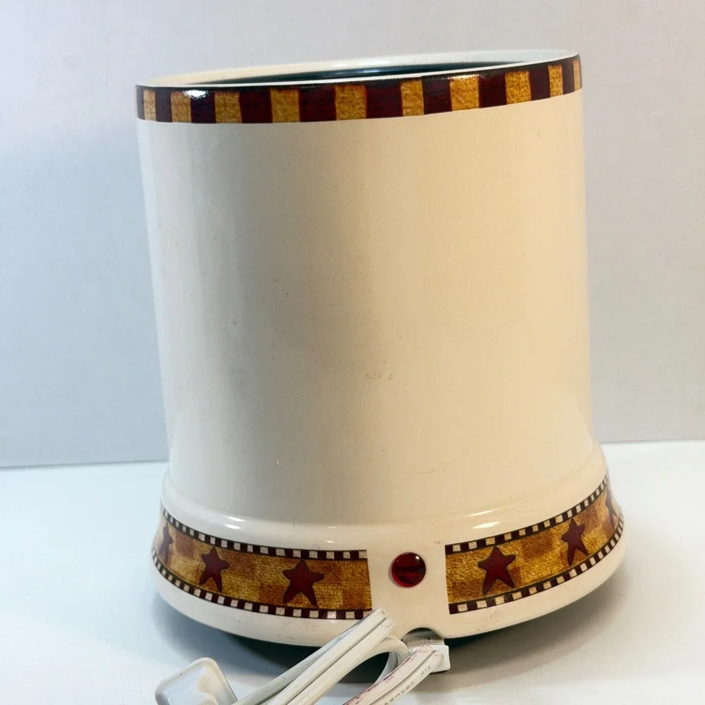 Candle Warmer Set Cream Americana God Bless Our Home 2pc Primative Farmhouse